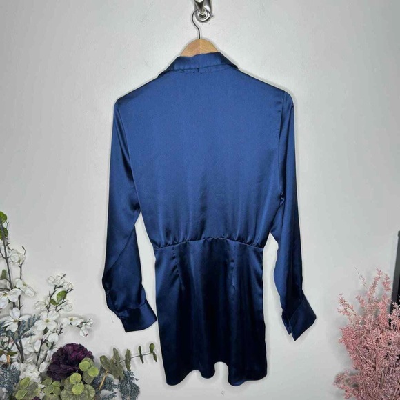 ZARA Satin Effect Short Dress Long Sleeve Navy Blue - Picture 4 of 4